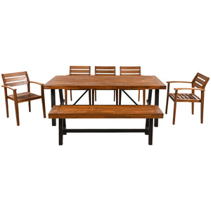 Acacia Wood Outdoor Dining Set with Ergonomic Seating - Seats 7-8