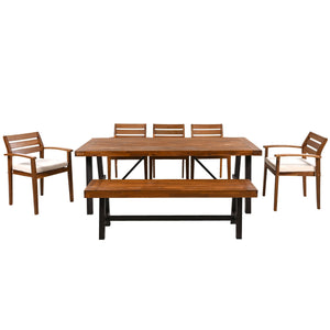 Acacia Wood Outdoor Dining Set with Ergonomic Seating - Seats 7-8