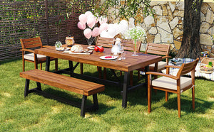 Acacia Wood Outdoor Dining Set with Ergonomic Seating - Seats 7-8