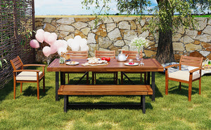 Acacia Wood Outdoor Dining Set with Ergonomic Seating - Seats 7-8