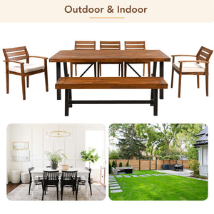 Acacia Wood Outdoor Dining Set with Ergonomic Seating - Seats 7-8