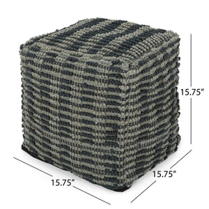 Walle Fabric Square Pouf Ottoman and Floor Cushion Teal Blue