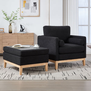 Oversized 360 Degree Swivel Barrel Accent Chair And Ottoman Set With Storage