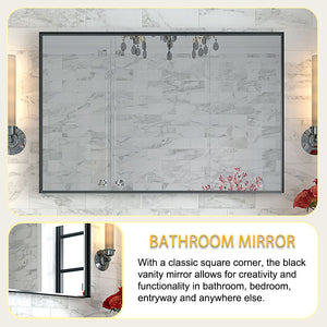 Rectangular Bathroom Mirror Square Angle Metal Frame Wall Mounted Hanging Plates Wall Mount Mirror For Bathroom (Horizontal & Vertical)