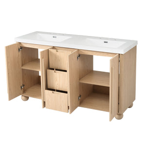 Double Sink Bathroom Vanity With Sinks, Soft Close Doors & 3 Drawers - Wood