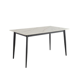 Mid Century Modern Dining Table Round White Sintered Stone Top Heavy Duty Metal Legs Waterproof Surface For Kitchen Dining Room Or Office Furniture - White / Black