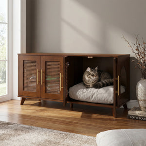 Myra Indoor Premium Rubber Wood Cat Cabinet with Cozy Cushion