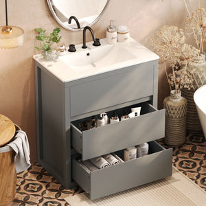 Freestanding Bathroom Vanity with Ceramic Sink and 2 Full Extension Drawers