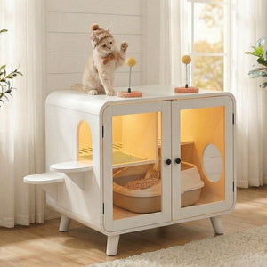 Cat Hidden Litter Box Enclosure with RGB LED Light