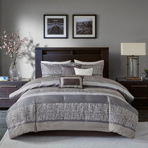 7 Piece Jacquard Comforter Set Grey/Taupe Queen