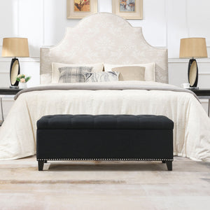 Button-Tufted Storage Ottoman With Safety Close Hinge