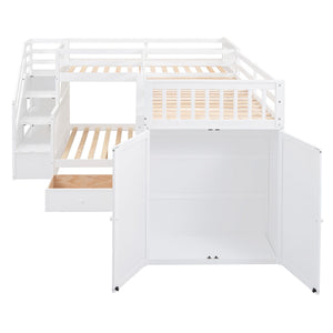 L Shaped Bunk Bed With 3 Drawers, Portable Desk And Wardrobe