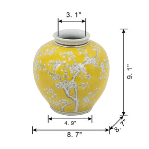 D8.7x9.1' Yellow and White Wide Curved Plum Blossom Vase
