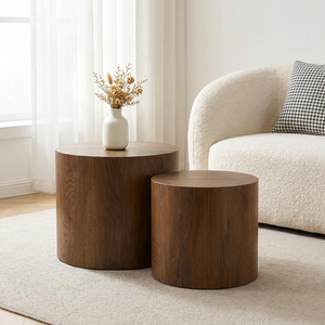 Nesting Coffee Table Set of 2, Modern Round Coffee Tables with Non-Slip Feet
