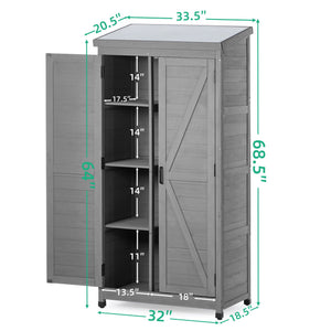 Wood Outdoor Storage Cabinet With Metal Top Garden Shed For Yard And Patio - Gray
