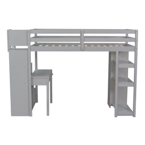 Loft Bed With Storage Drawers, Desk And Stairs With Shelves