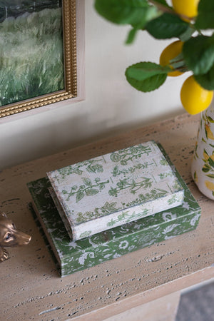 S/2 Decorative Book Boxes with Rustic Floral Patterns