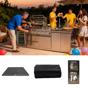 BBQ Tool Set with Cast Iron Frying Pan and Stainless Steel Accessories