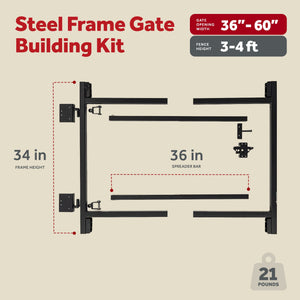 Adjust-A-Gate Steel Frame Gate Building Kit, 36"-60" Wide Up To 4' High (2 Pack)