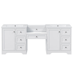 Double Sink Bathroom Vanity With Countertop, 2 Ceramic Sinks, 6 Drawers