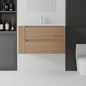 36 Inch Floating Bathroom Vanity with Sink, Soft-Close Door, Ceramic Sink, Plywood