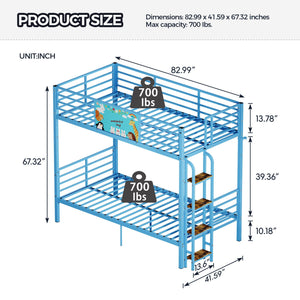 Bunk Bed, Convertible To 2 Separate Twin Size Beds With Full Length Guardrail & Ladder, No Box Spring Needed - Blue