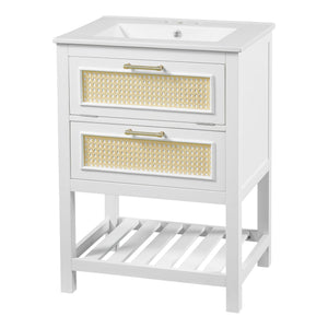 Modern Bathroom Vanity With Integrated Sink, Cabinet With 1 Deep Drawer And 1 Tip-Out Drawer