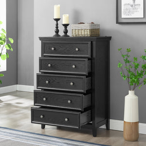 Modern 5-Drawer Black Dresser for Living Room Storage