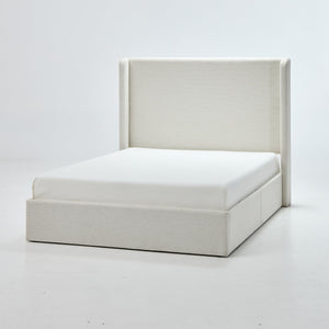 Caron Upholstered Wingback Bed with 52.3' High Headboard in Ivory Canvas Chenille
