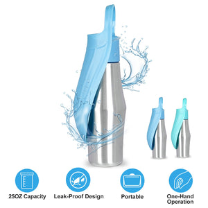 25OZ Portable Dog Water Bottle Foldable Stainless Steel Water Dispenser Leak-Proof Design for Dog Walking Traveling Hiking Outdoor Activities