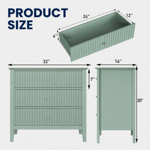 Fluted 3 Drawer Nightstand With Soft Close Slides