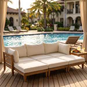 TOPMAX Outdoor Large Daybed Acacia Wood 6-Piece Patio Sofa Set
