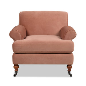 Alana 38" Lawson Accent Arm Chair Metal Casters Peach Orange Velvet