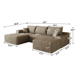 107" Cloud Sectional Sofa with Ottoman