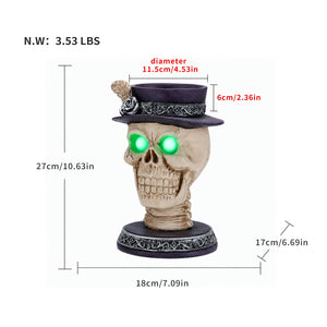 Skull Candle Holder with Glowing Eyes - Resin Gothic Halloween Decor