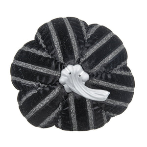 Set of 2, 7x7x7" Fabric Black Stripe Pumpkin Decor