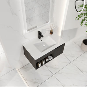 Wall Mounted Floating Bathroom Vanity With Open Shelf & Soft Close Door