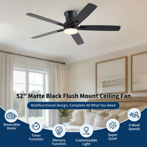 Mordern Flush Mount Ceiling Fan With Light And Remote Control
