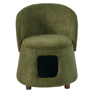 Green Pet Friendly Chair with Hidden Pet Nook and Convertible Stool