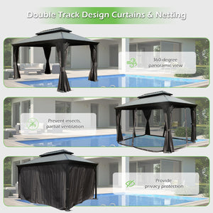 12'x14' Hardtop Gazebo with Resin Roof and Drainage Gutters