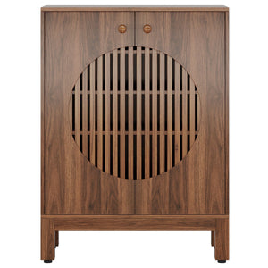 5 Tier Shoe Cabinet With Round Louvered Doors, Storage Organizer - Brown