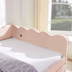 Queen Size Cozy Gingham Daybed with Two Storage Drawers and USB Port