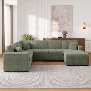 Oversized Sectional U-Shaped Sofa With Chaise Lounge And Three Soft Throw Pillows