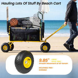 Fishing Cart Beach Cart Collapsible Wagon with 9.85'' All-Terrain Wheels