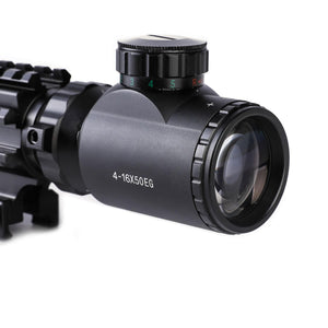 4-in-1 4-16x50 EG Riflescope Kit, Dot Laser, Reflex Sight, Green Laser, Offset Rail Mount - TRAPSKI