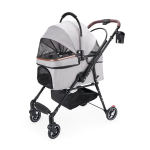 Foldable 4-Wheel Pet Stroller with Adjustable Canopy - Grey