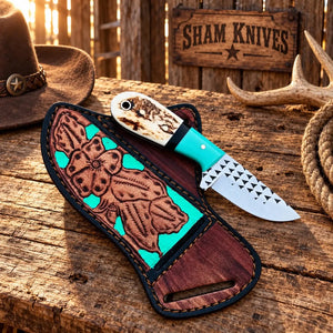 All-Season Mini Skinning Knife – Rasp Steel, Antler & Turquoise