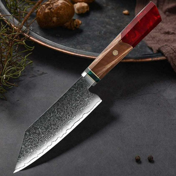 Alpha Japanese VG10 Damascus Chef Knife with Exotic Olive Wood & Resin Handle