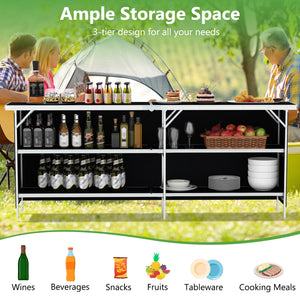 Aluminum Portable Picnic Table with 2-Tier Open Shelves and Spacious Tabletop