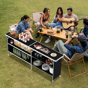 Aluminum Portable Picnic Table with 2-Tier Open Shelves and Spacious Tabletop